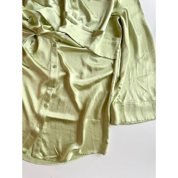 SONG OF STYLE Marta Pistachio Green Satin Mini Kimono Tie Shirt Dress, Size L - Picture 10 of 16